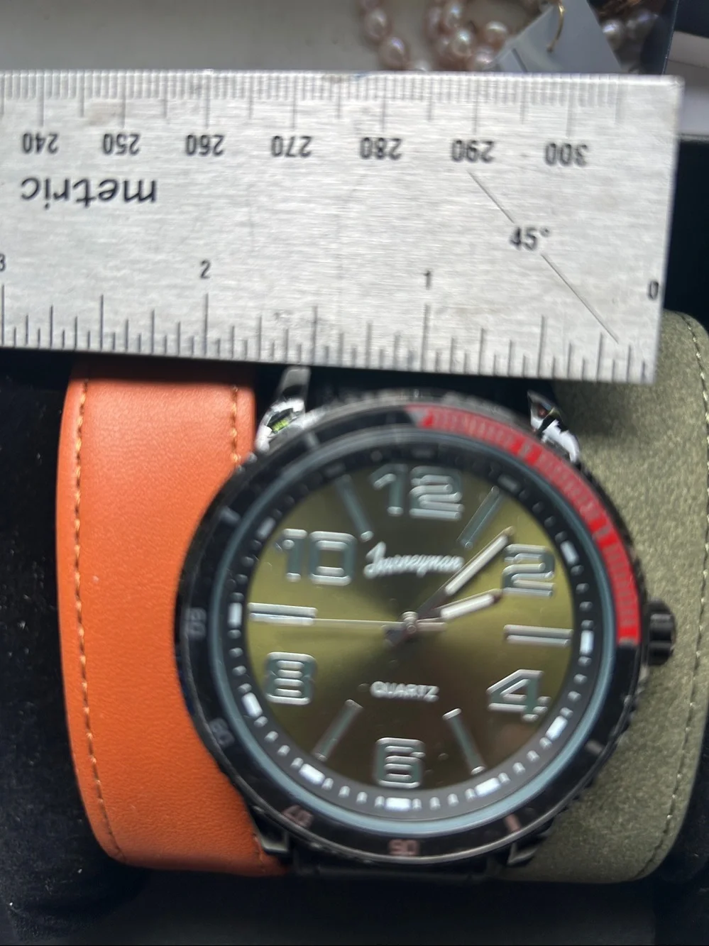 Olive Green 2” Dial Face 3 Straps Quartz Watch - Black Box Case